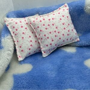 White and Pink Heart Patterned Throw Pillows